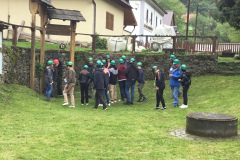 The first group ready to enter the mine